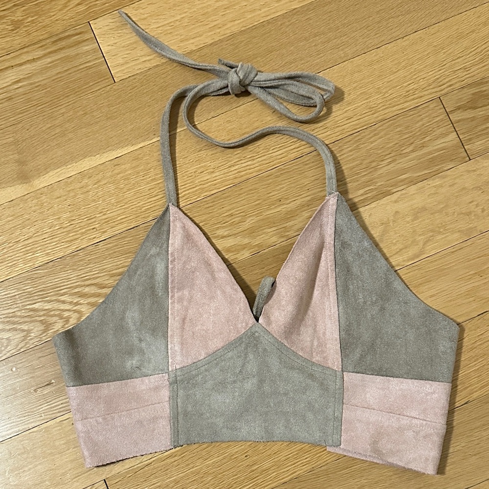 Colorblock Halter Top Faux Suede